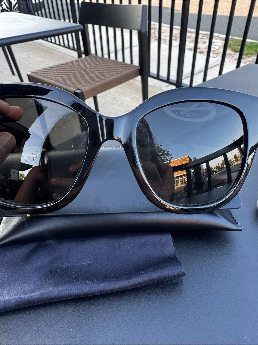 Saint Laurent Oversized Black Square Sunglasses with Gold YSL Accent